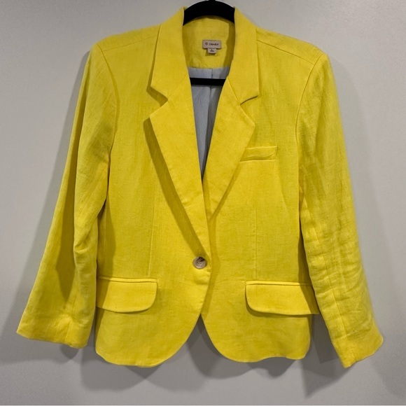 Daniel Cremieux Jackets & Blazers - Cremieux Women’s Yellow 100% Linen One Button Lined Jacket Size L